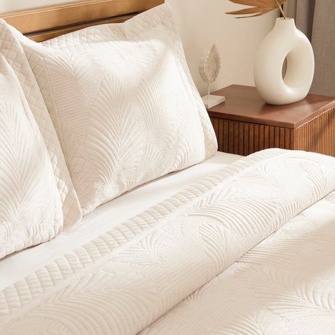 Karaca Lean Bedspread Set, Double, Ecru