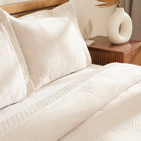 Karaca Lean Bedspread Set, Double, Ecru