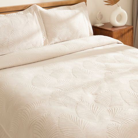 Karaca Lean Bedspread Set, Double, Ecru