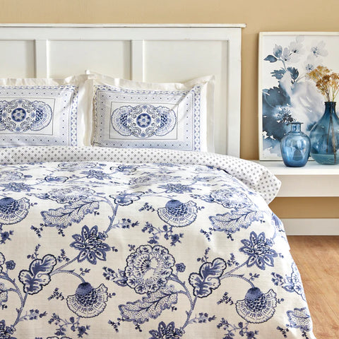 Karaca Amar 100% Cotton Duvet Cover Set, Double, Blue