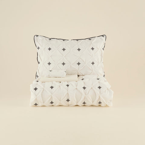 Karaca Elisa 100% Turkish Cotton Duvet Cover Set, Double, White