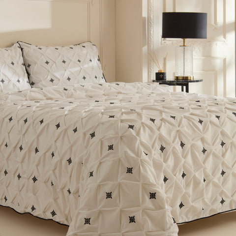 Karaca Elisa 100% Turkish Cotton Duvet Cover Set, Double, White