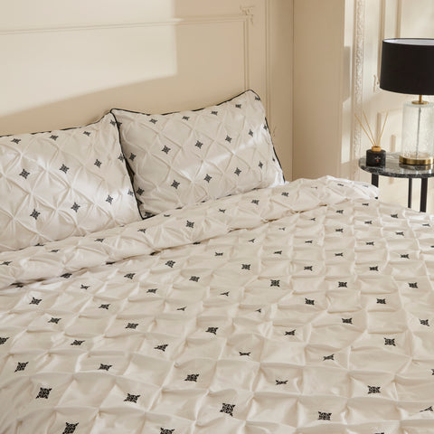 Karaca Elisa 100% Turkish Cotton Duvet Cover Set, Double, White