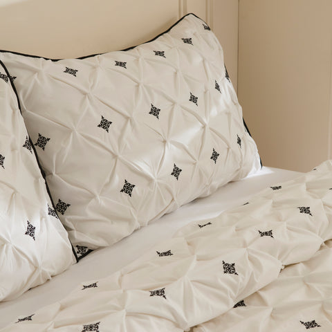 Karaca Elisa 100% Turkish Cotton Duvet Cover Set, Double, White