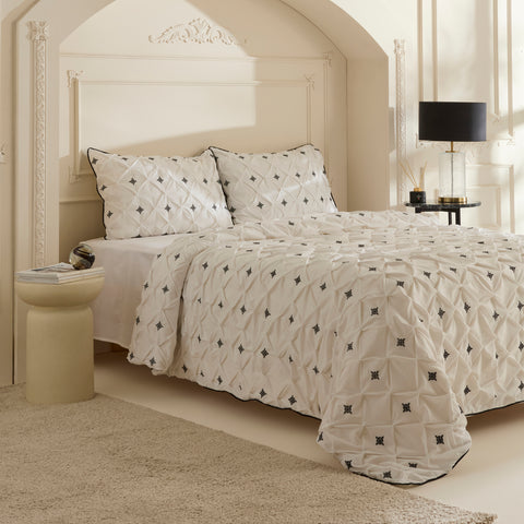 Karaca Elisa 100% Turkish Cotton Duvet Cover Set, Double, White