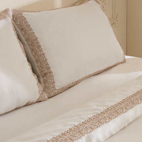 Karaca Nile 100% Turkish Cotton Duvet Cover Set, Double, White