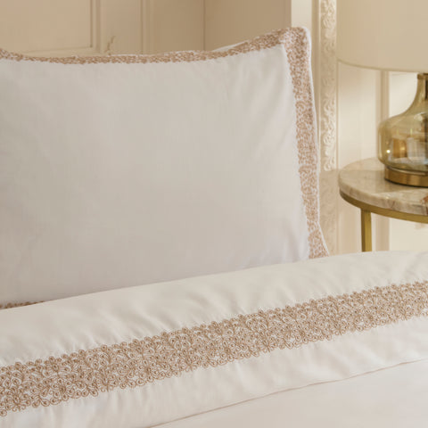 Karaca Nile 100% Turkish Cotton Duvet Cover Set, Double, White
