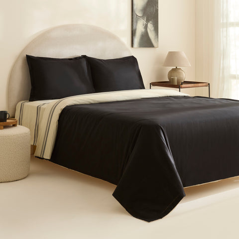 Karaca Marta 100% Turkish Cotton Duvet Cover Set, Double, Black