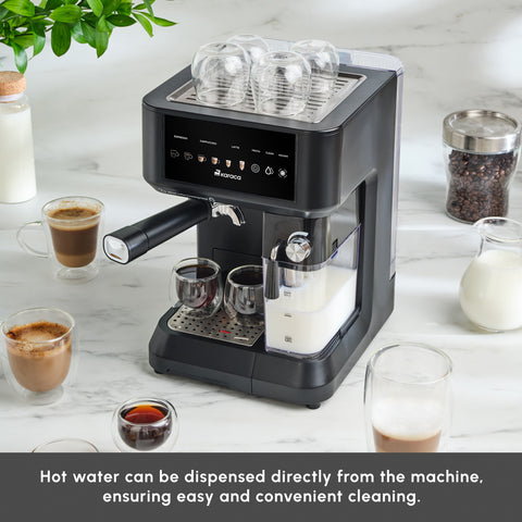 Karaca MyCaffe Barista S10 Espresso, Latte & Cappuccino Coffee Machine with Integrated Milk Tank, 1,8L, 1350W, Matte Black
