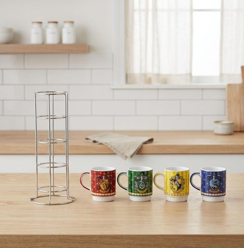 Egan Harry Potter 4-Piece Stackable Porcelain Espresso Turkish Coffee Cup Set with Stand, 100ml, Multi