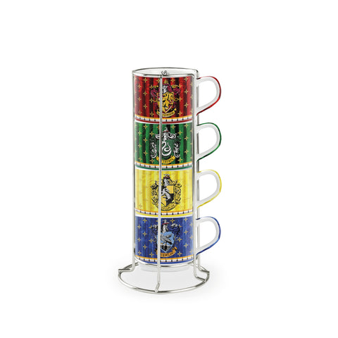 Egan Harry Potter 4-Piece Stackable Porcelain Espresso Turkish Coffee Cup Set with Stand, 100ml, Multi