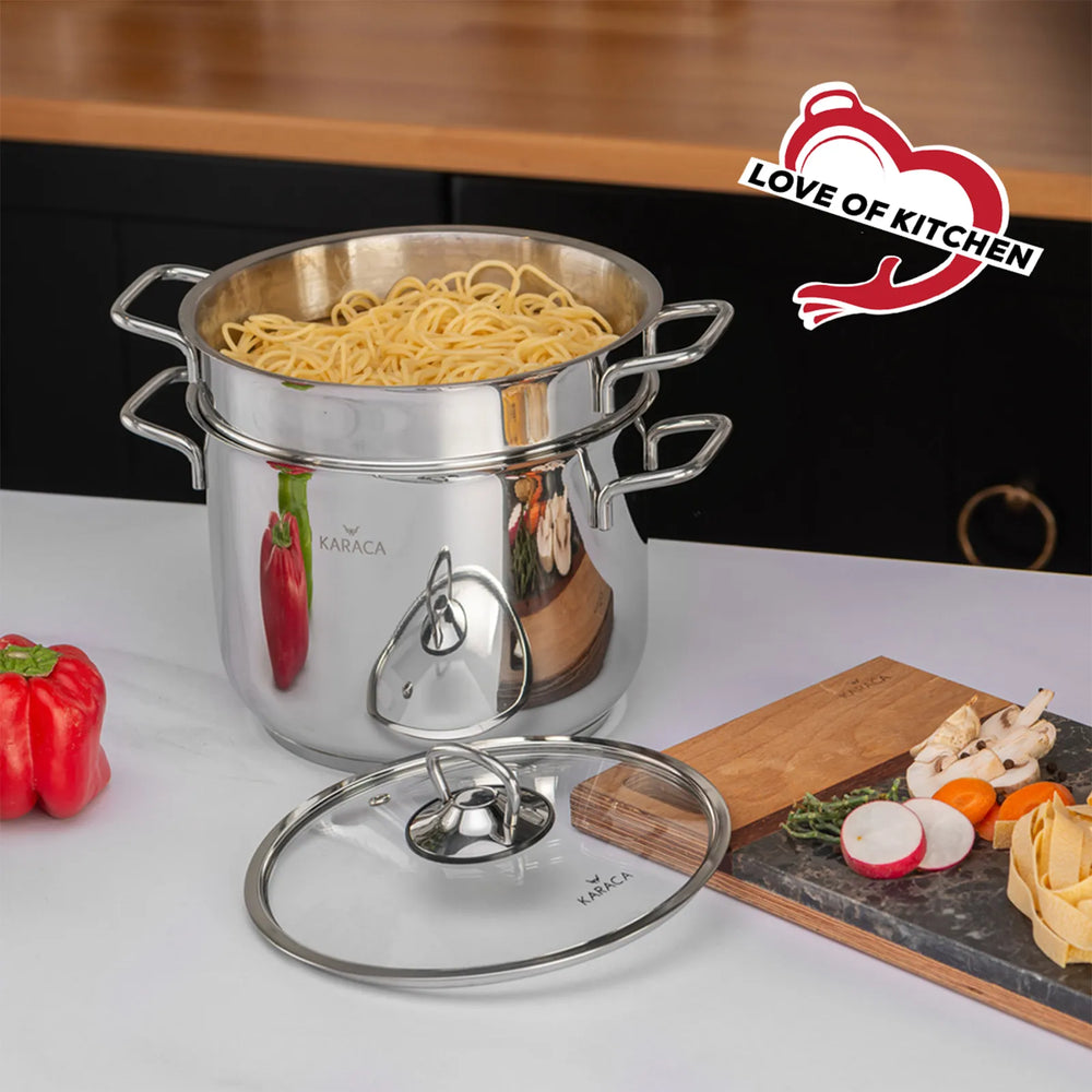 Karaca Love of Kitchen Stainless Steel Induction Spaghetti Stockpot with Lid, 20cm, Silver