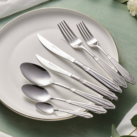 Karaca Mantilla 84-Piece Stainless Steel Cutlery Set for 12 People, Silver