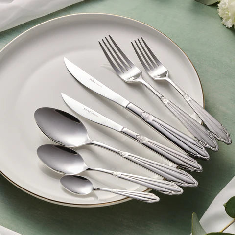 Karaca Mantilla 84-Piece Stainless Steel Cutlery Set for 12 People, Silver