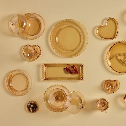 Karaca Glory Glass Heart Side Plate, 18cm, Amber