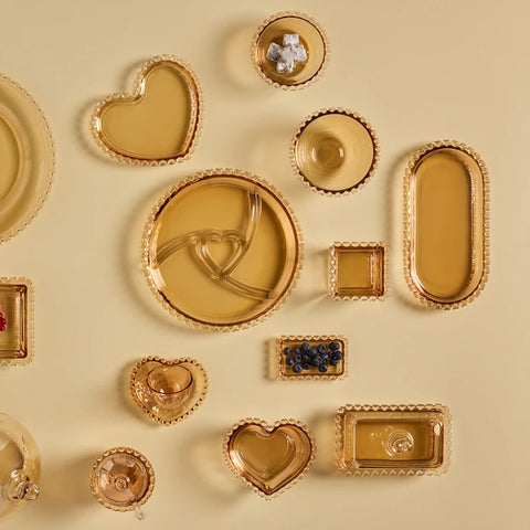 Karaca Glory Glass Heart Side Plate, 18cm, Amber