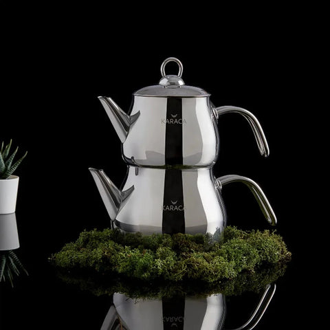 Karaca Layla Stainless Steel Induction Teapot Set, Midi, Silver