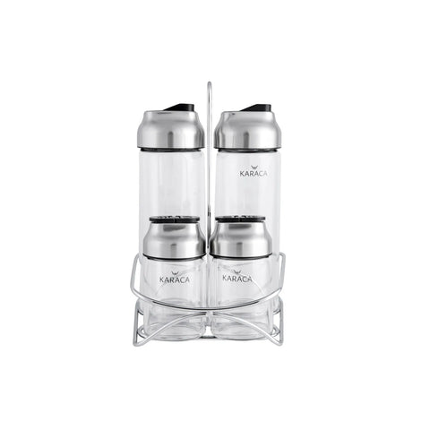 Karaca Dimple 4 Piece Glass Salad Set with Stand, Silver
