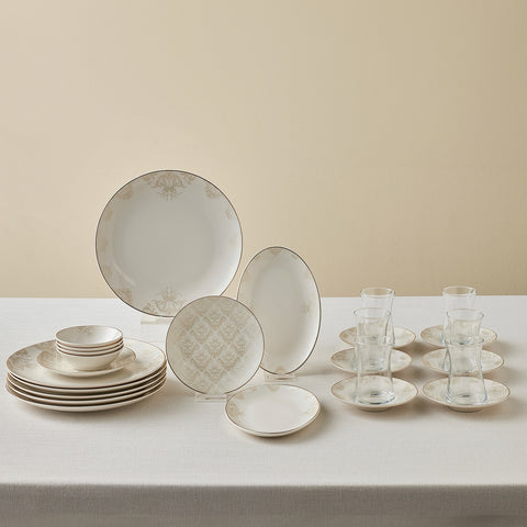 Karaca Bone China Siena 26-Piece Serveware Set for 6 People, White