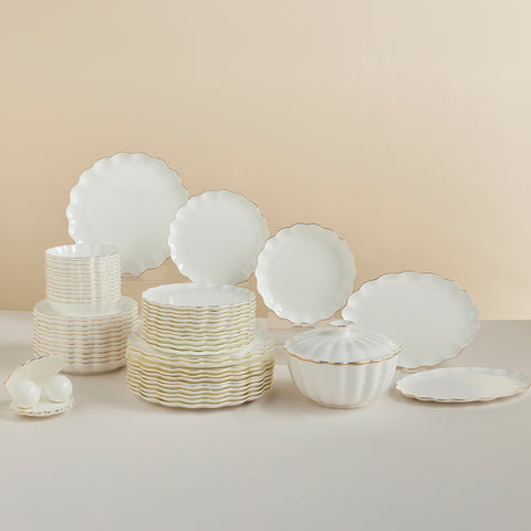 Karaca Fine Pearl Extra Shell 55-Piece Dinner Set for 12 People, Gold