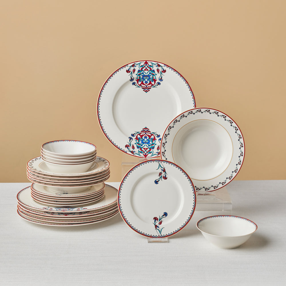 Karaca Nakkaş 24-Piece Bone China Dinner Set for 6 People, White Multi