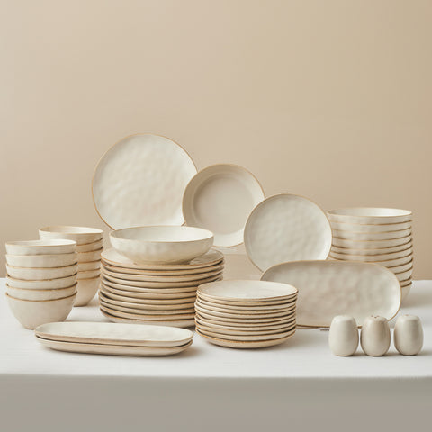 Karaca Earth Collection Aria 55-Piece Stoneware Ceramic Dinner Set for 12 People, Beige
