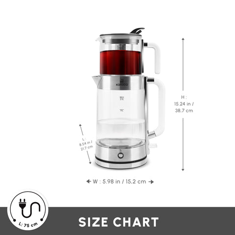 Karaca Luma Glass Large Tea Maker Kettle, 2,8L, 2200W, Clear