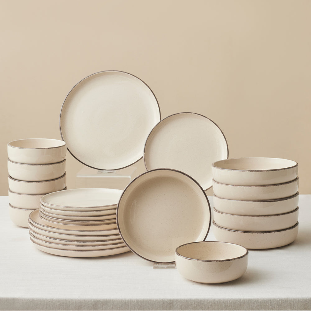 Karaca Monica 24-Piece Stoneware Dinner Set for 6 People, Beige
