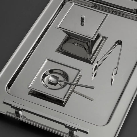 Jumbo New 9100 28-Piece Stainless Steel Square Tea Set, Silver