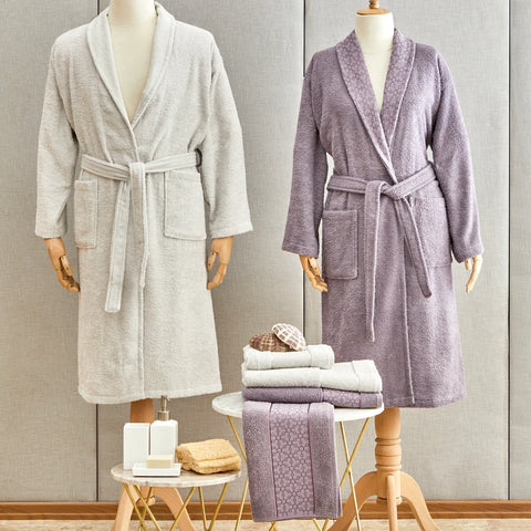 Karaca Home Casita Flos 6-Piece 100% Turkish Cotton Family Bathroom Set, Gray, Plum