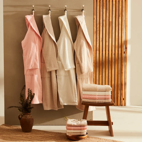 Karaca Home Casita Flos 6 Piece 100% Turkish Cotton Family Robe Set, Stone, Pink
