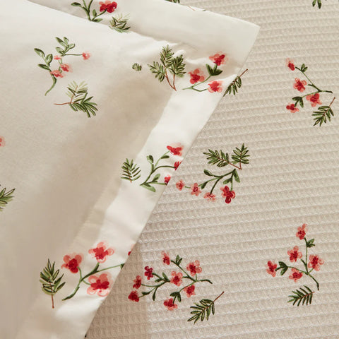 Karaca Silvie 100% Cotton Duvet Cover Set, Double, Red