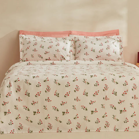 Karaca Silvie 100% Cotton Duvet Cover Set, Double, Red