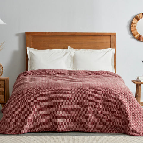 Karaca Home Sandra Herringbone Pattern Blanket, 200x220cm, Double, Burgundy