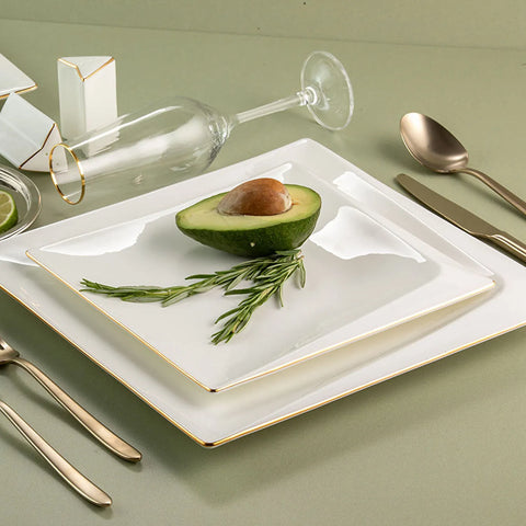 Jumbo Bone China Fold 58-Piece Dinner Set for 12 People, Gold