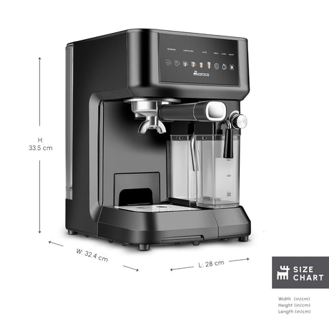 Karaca MyCaffe Barista S10 Espresso, Latte & Cappuccino Coffee Machine with Integrated Milk Tank, 1,8L, 1350W, Matte Black