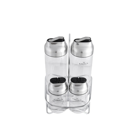 Karaca Dimple 4 Piece Glass Salad Set with Stand, Silver