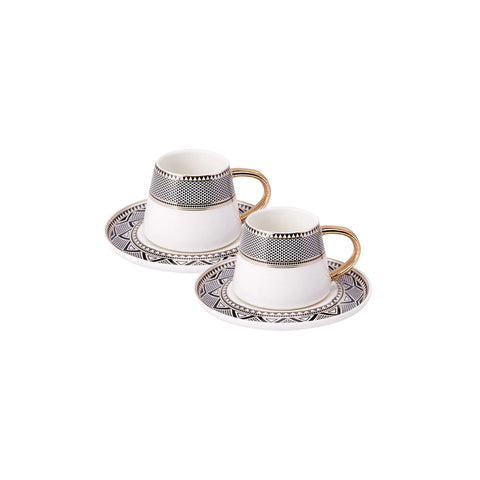 Karaca Globe 4 Piece​ Porcelain Espresso Turkish Coffee Cup Set for 2 People, 80ml, Multi