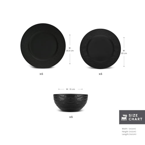 Karaca Solem Embossed 18-Piece Stoneware Dinner Set for 6 People, Black