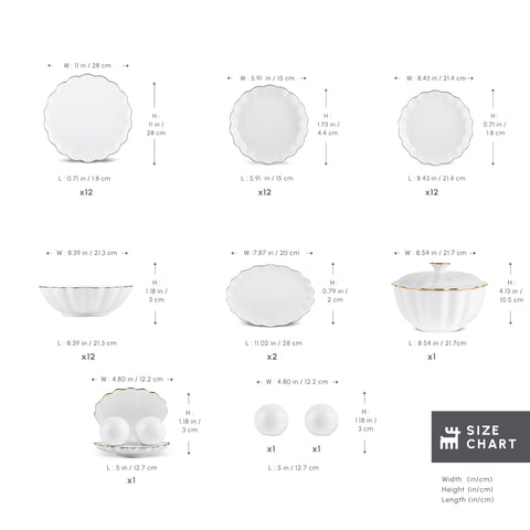 Karaca Fine Pearl Extra Shell 55-Piece Dinner Set for 12 People, Gold