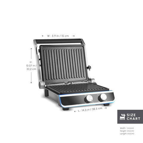Karaca Nova Grill 6-Slice Capacity Stainless Steel Contact Grill and Sandwich Toaster with Timer, 2000W, Inox