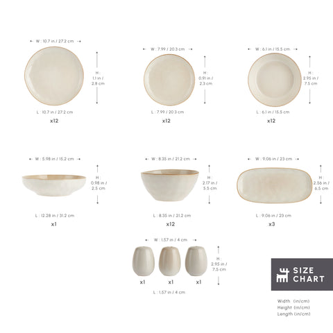 Karaca Earth Collection Aria 55-Piece Stoneware Ceramic Dinner Set for 12 People, Beige