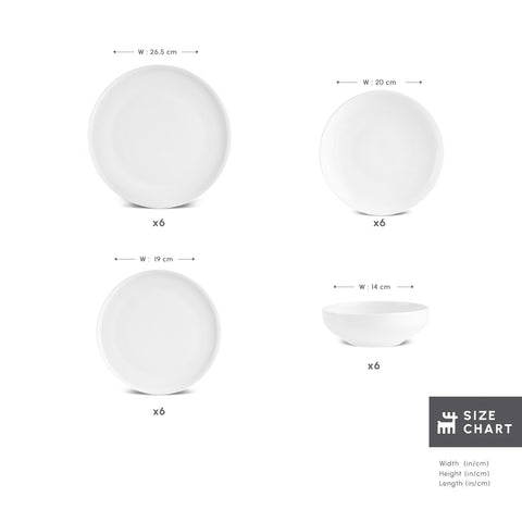 Karaca Stream Bone China Saturn 24-Piece Dinner Set for 6 People, White
