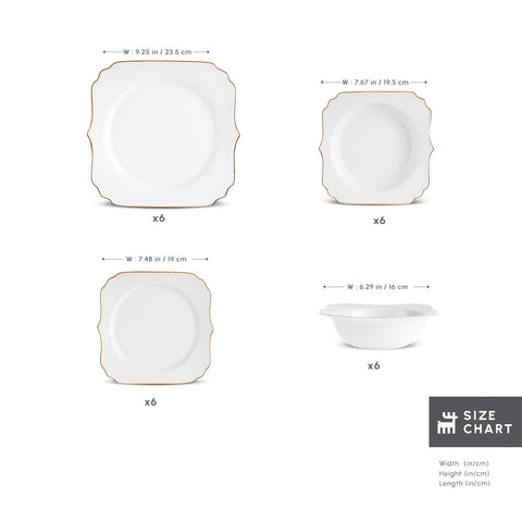 Karaca Stream Bone China Vintage 24-Piece Dinner Set for 6 People, Gold
