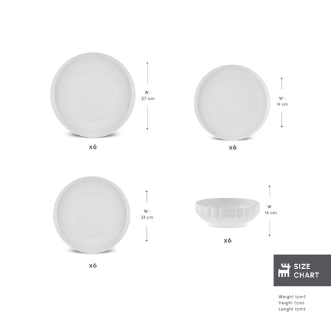 Karaca Stream Bone China Pumpkin 24-Piece Dinner Set for 6 People, White
