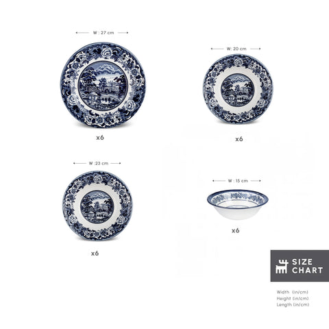 Karaca Old Town 24-Piece Stoneware Dinner Set for 6 People, Blue