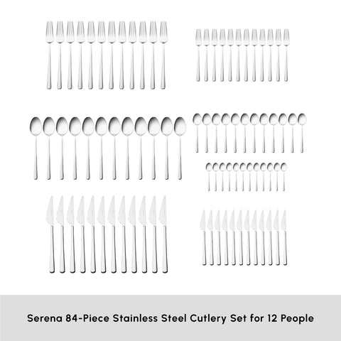 Karaca Serena 84-Piece Stainless Steel Cutlery Set for 12 People, Silver