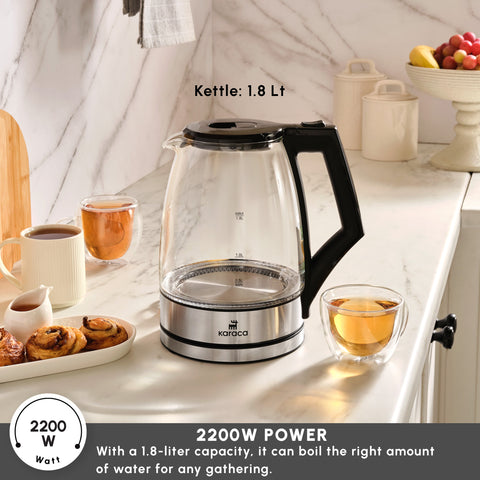 Karaca Glacia Glass Kettle, 2200W, 1,8L, Clear