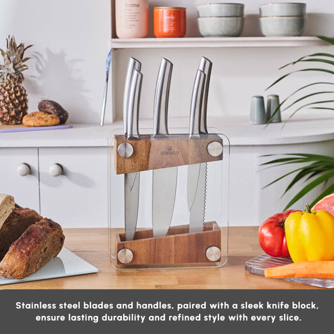 Karaca Venus 6 Piece Knife Block Set, Silver