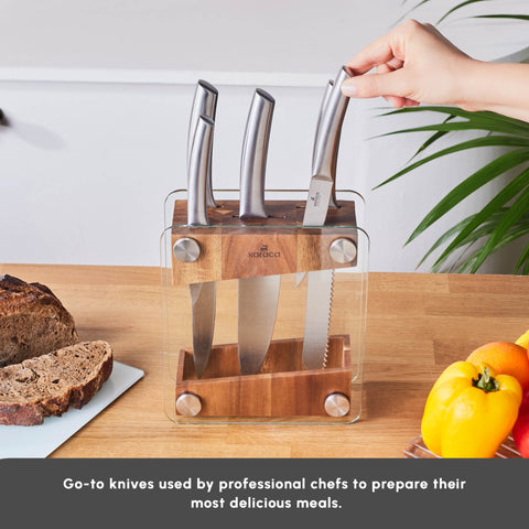 Karaca Venus 6 Piece Knife Block Set, Silver